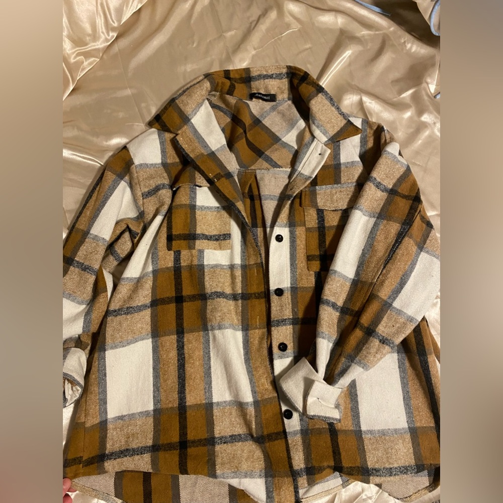 Yellow, Brown, and White oversized flannel